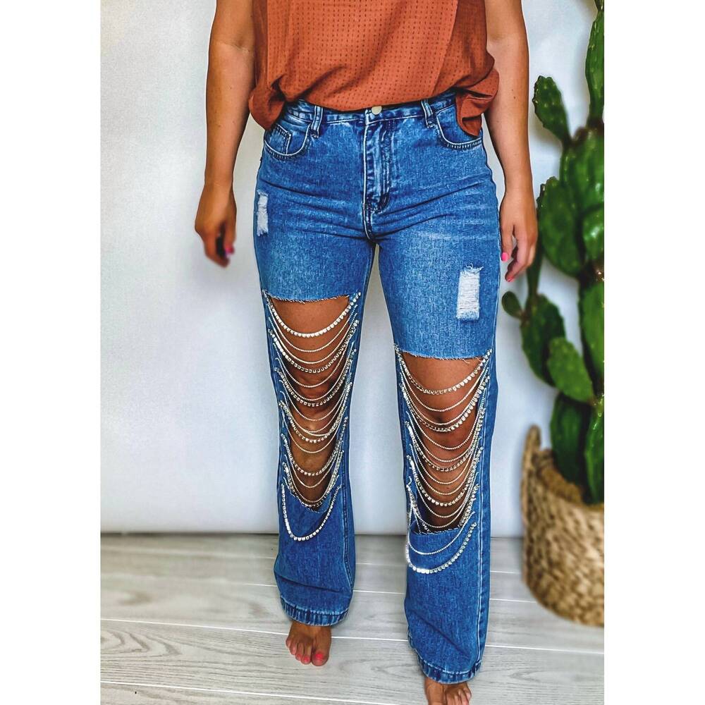 NEW KIWI the rhinestone straight leg jean in blue